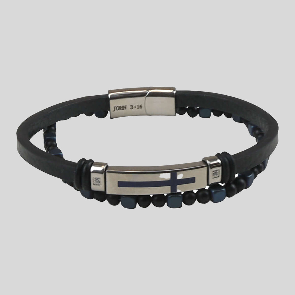 Kerusso Mens Bracelet Cross Bead Leather