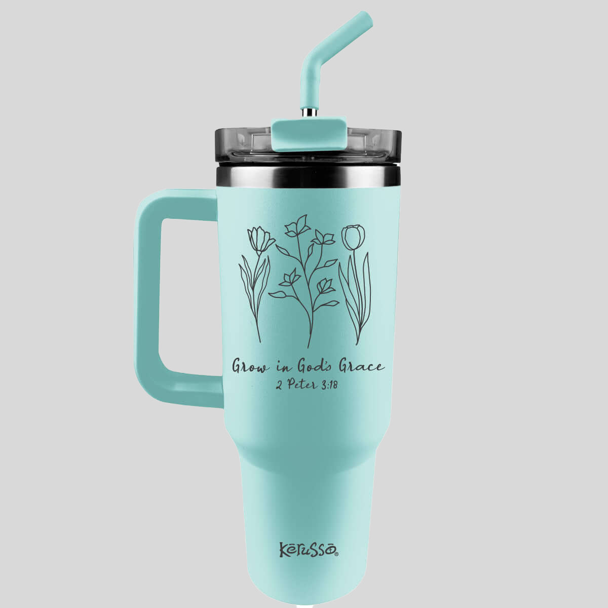 Kerusso 40 oz Stainless Steel Mug With Straw Grow In Grace