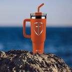 Kerusso 40 oz Stainless Steel Mug With Straw Cross Shield