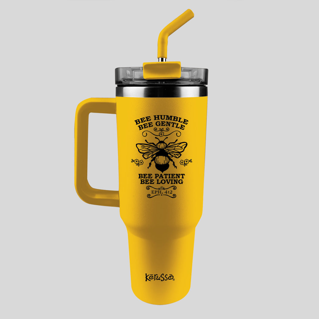 Kerusso 40 oz Stainless Steel Mug With Straw Bee Humble