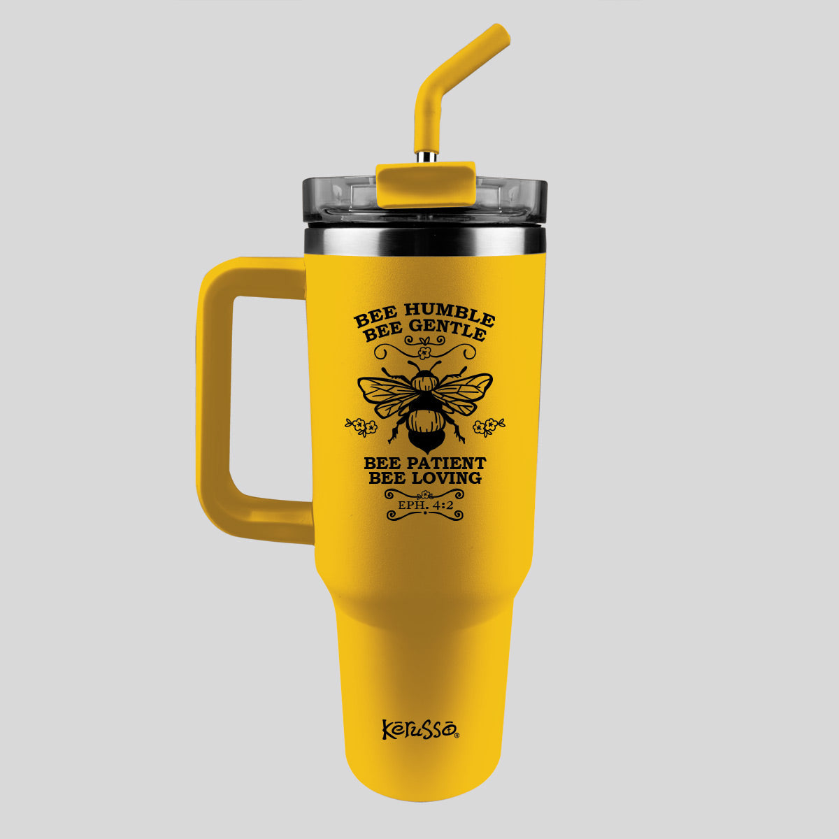 Kerusso 40 oz Stainless Steel Mug With Straw Bee Humble