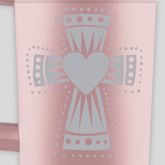 Kerusso 40 oz Stainless Steel Mug With Straw Heart Cross