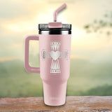 Kerusso 40 oz Stainless Steel Mug With Straw Heart Cross