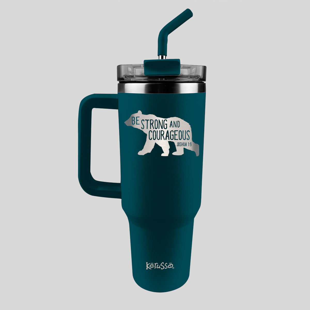 Kerusso 40 oz Stainless Steel Mug With Straw Be Strong And Courageous Main image