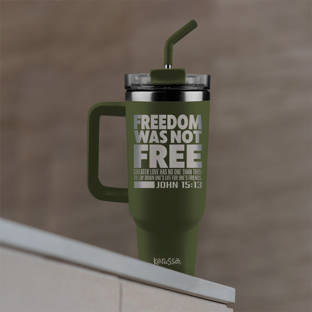 Kerusso 40 oz Stainless Steel Mug With Straw Freedom Was Not Free