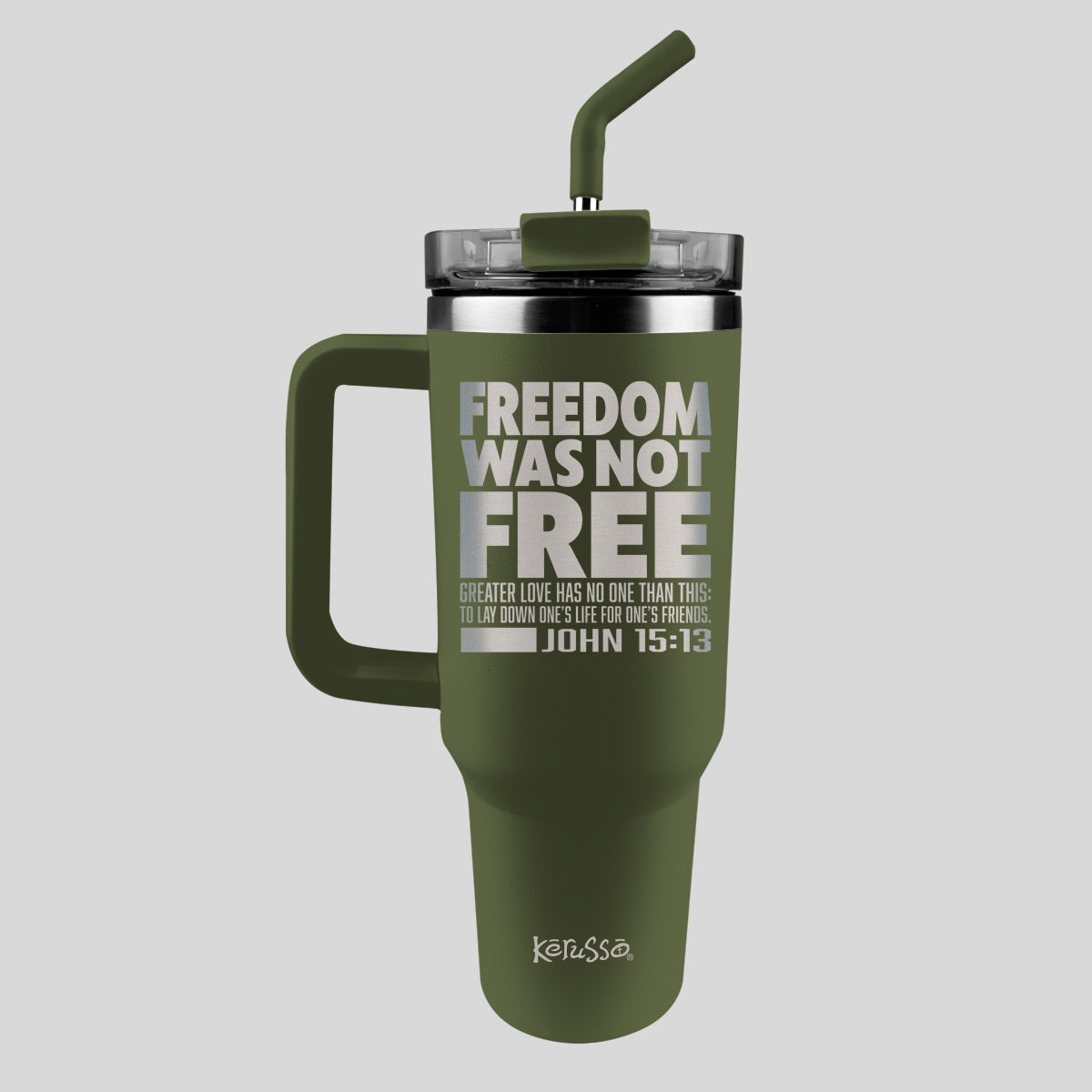 Kerusso 40 oz Stainless Steel Mug With Straw Freedom Was Not Free Main image