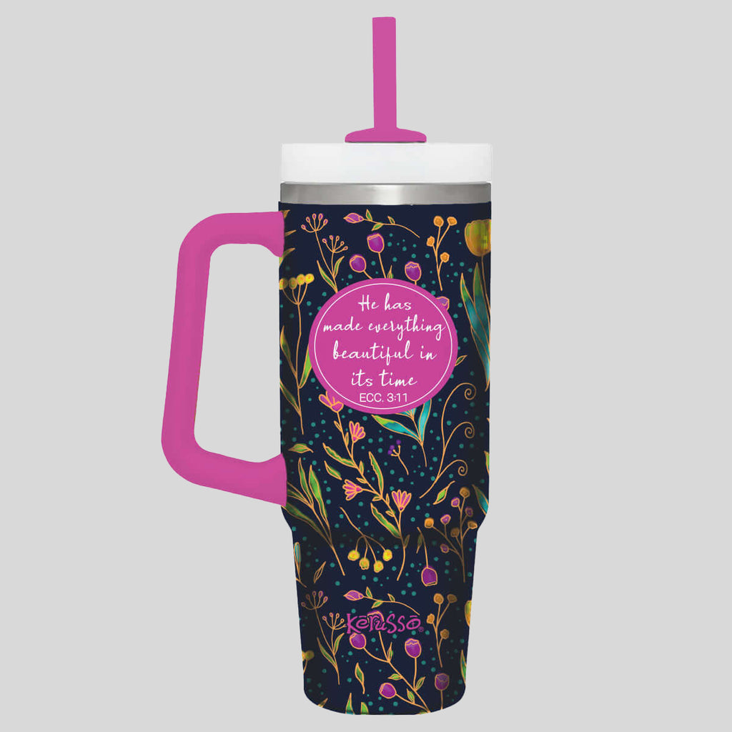Kerusso 30 oz Stainless Steel Mug With Straw Everything Beautiful
