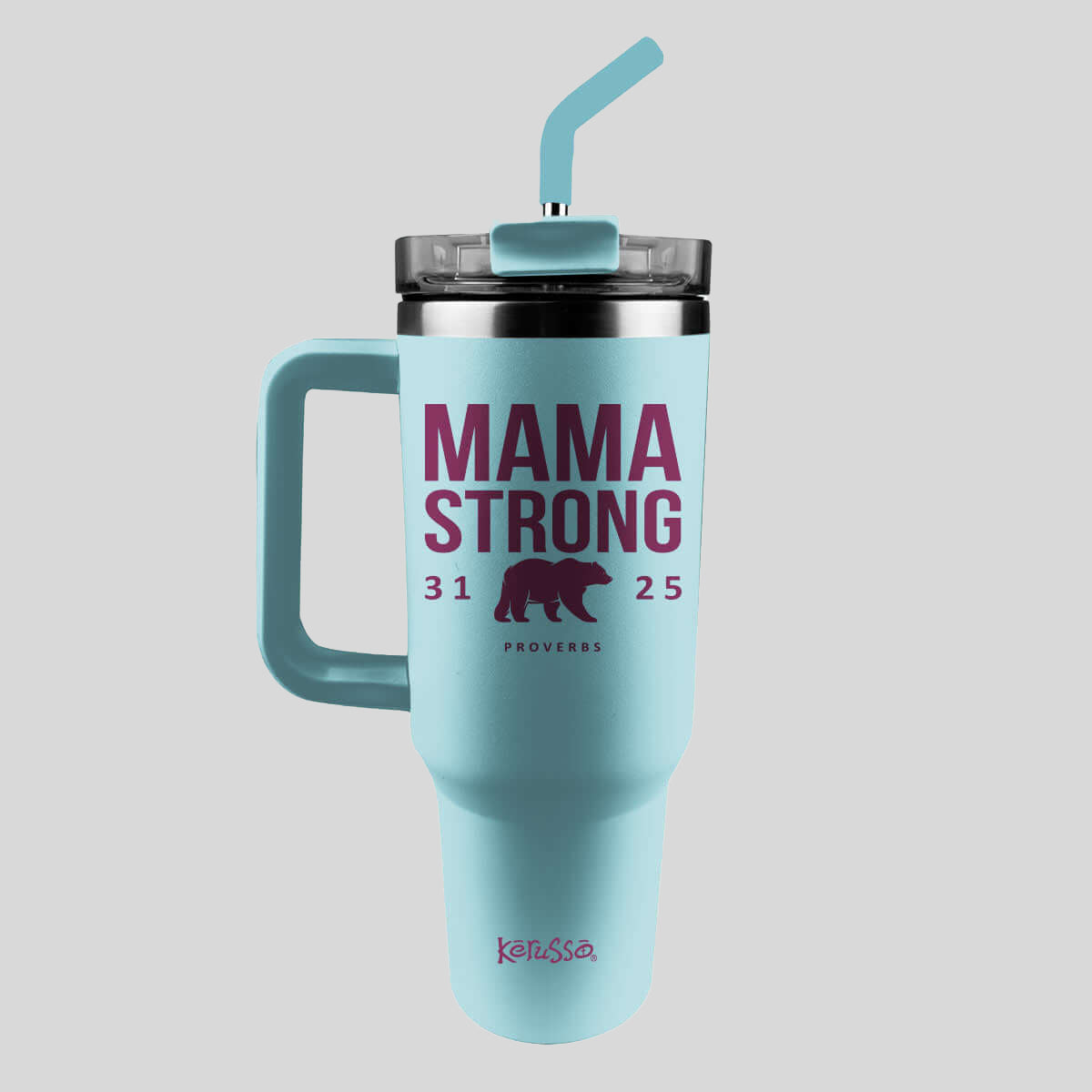 Kerusso 40 oz Stainless Steel Mug With Straw Mama Strong Bear Main image