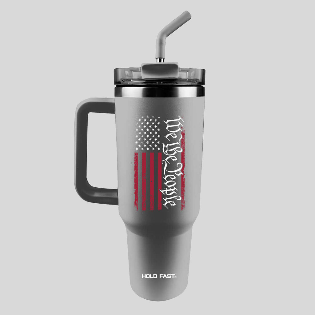 HOLD FAST 40 oz Stainless Steel Mug With Straw We The People Flag