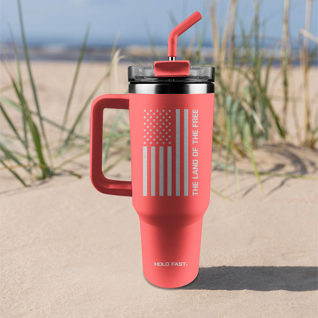 HOLD FAST 40 oz Stainless Steel Mug With Straw Land Of The Free Watermelon