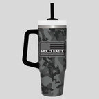 HOLD FAST 30 oz Stainless Steel Mug With Straw HF Black & Grey Camo