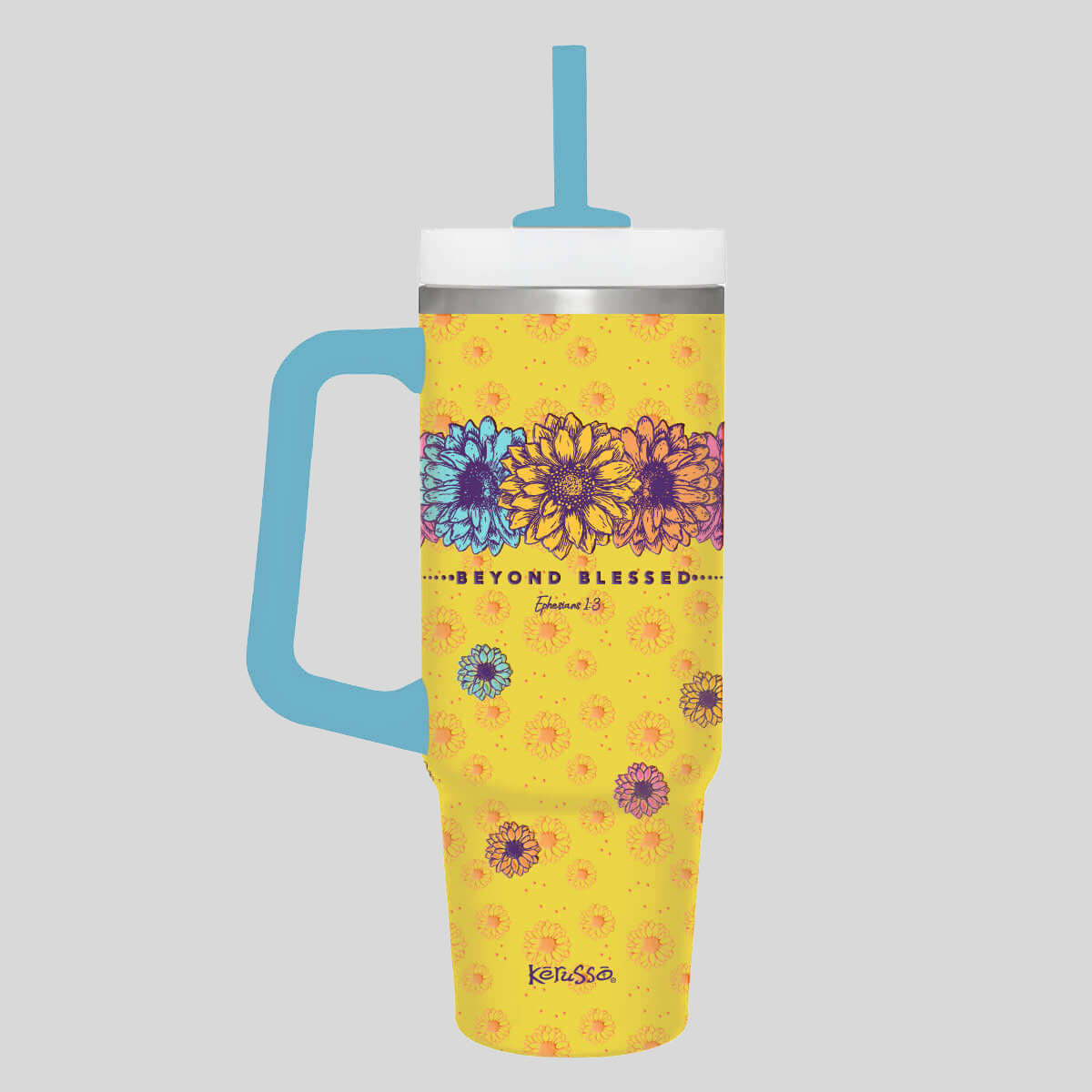 Kerusso 30 oz Stainless Steel Mug With Straw Beyond Blessed
