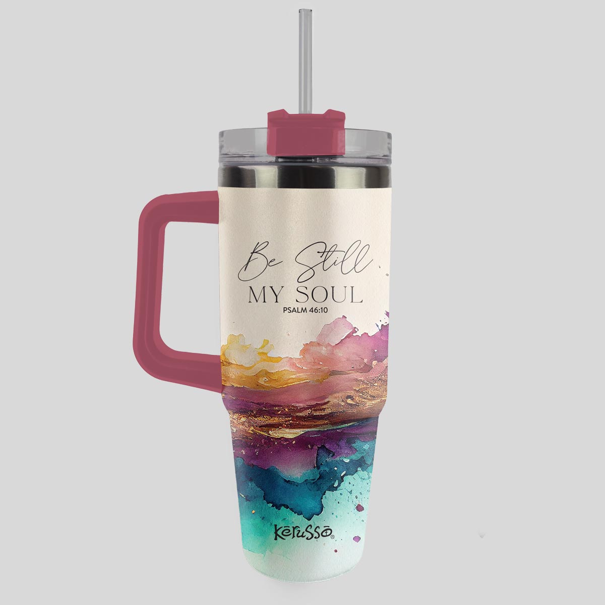 Kerusso 30 oz Stainless Steel Mug With Straw Be Still My Soul