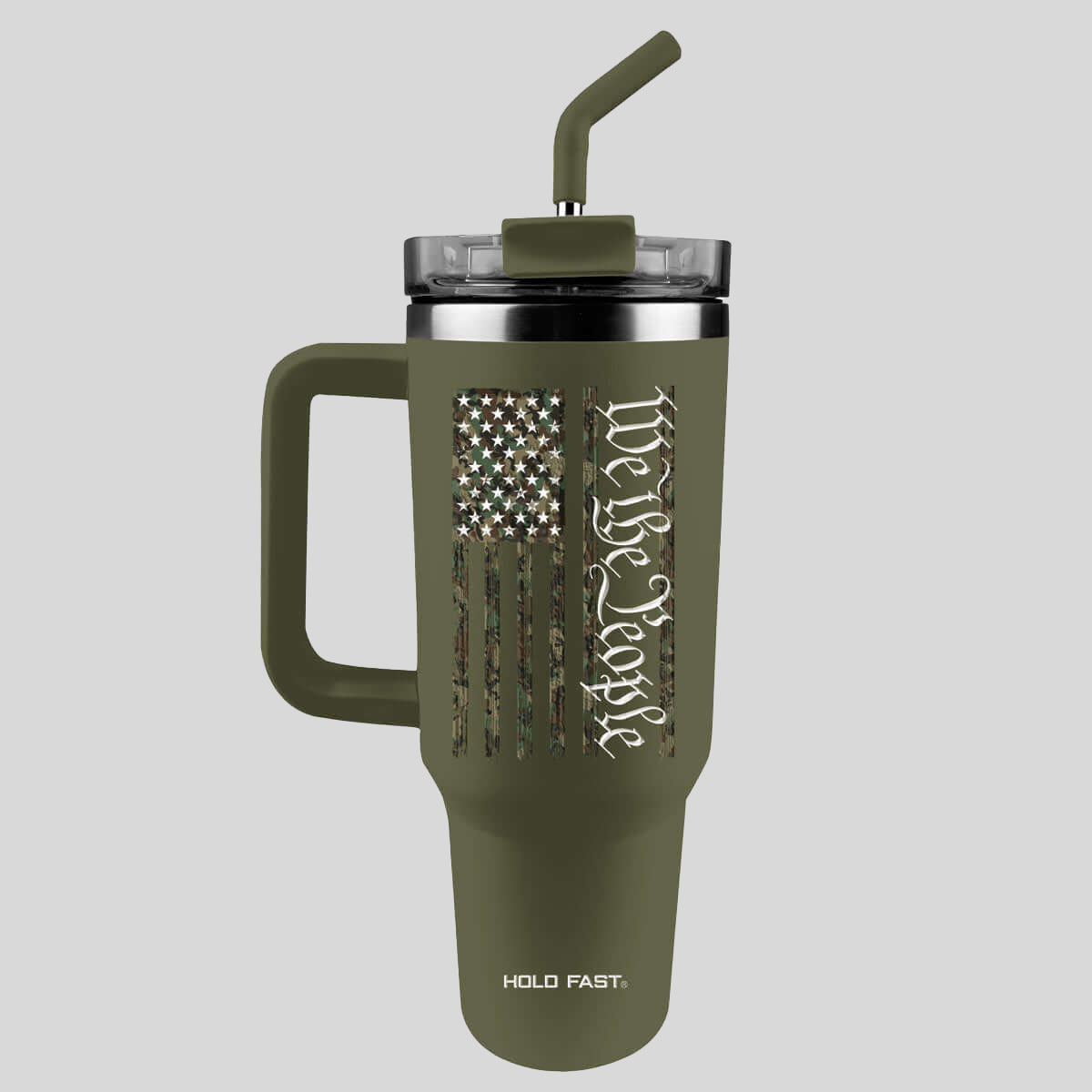 HOLD FAST 40 oz Stainless Steel Mug With Straw We The People Camo Flag Main image