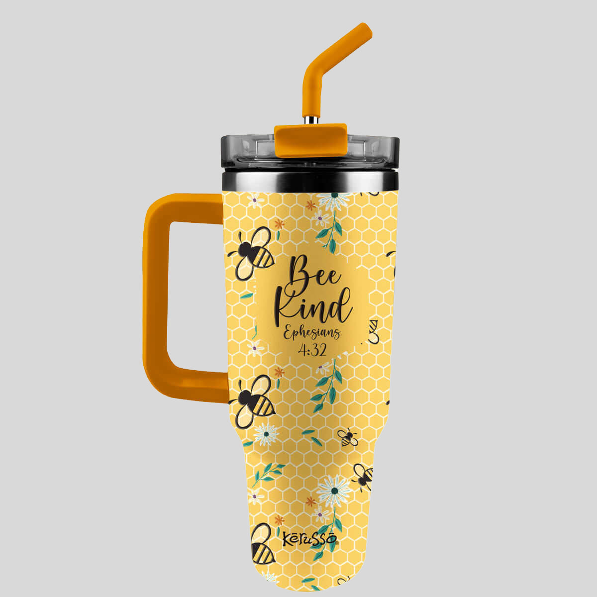 Kerusso 40 oz Stainless Steel Mug With Straw Bee Kind Main image