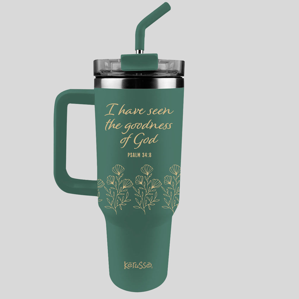 Kerusso 40 oz Stainless Steel Mug With Straw Goodness