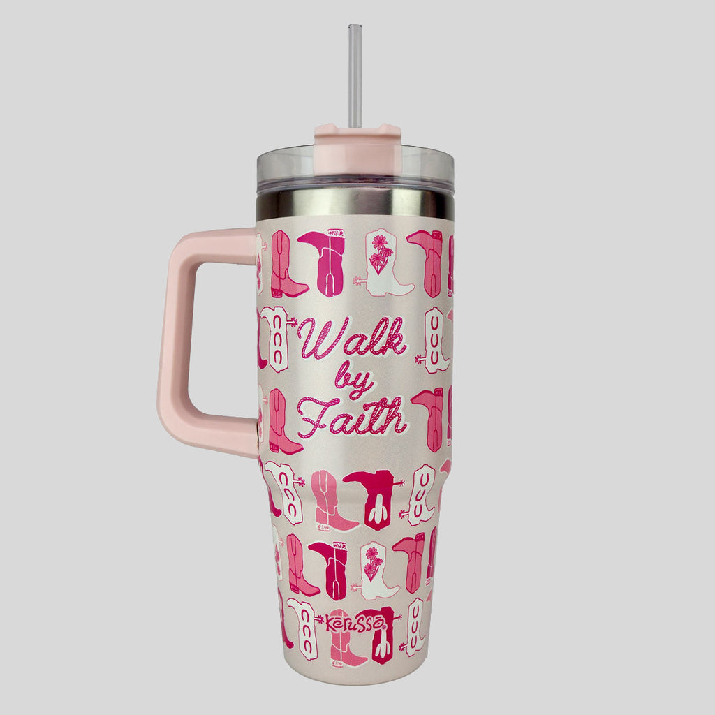 Kerusso 30 oz Stainless Steel Mug With Straw Walk By Faith