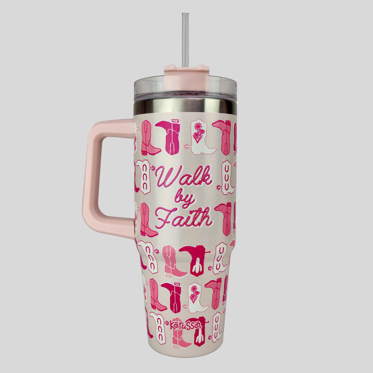 Kerusso 30 oz Stainless Steel Mug With Straw Walk By Faith
