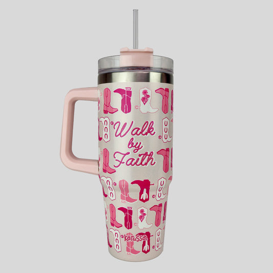 Kerusso 30 oz Stainless Steel Mug With Straw Walk By Faith