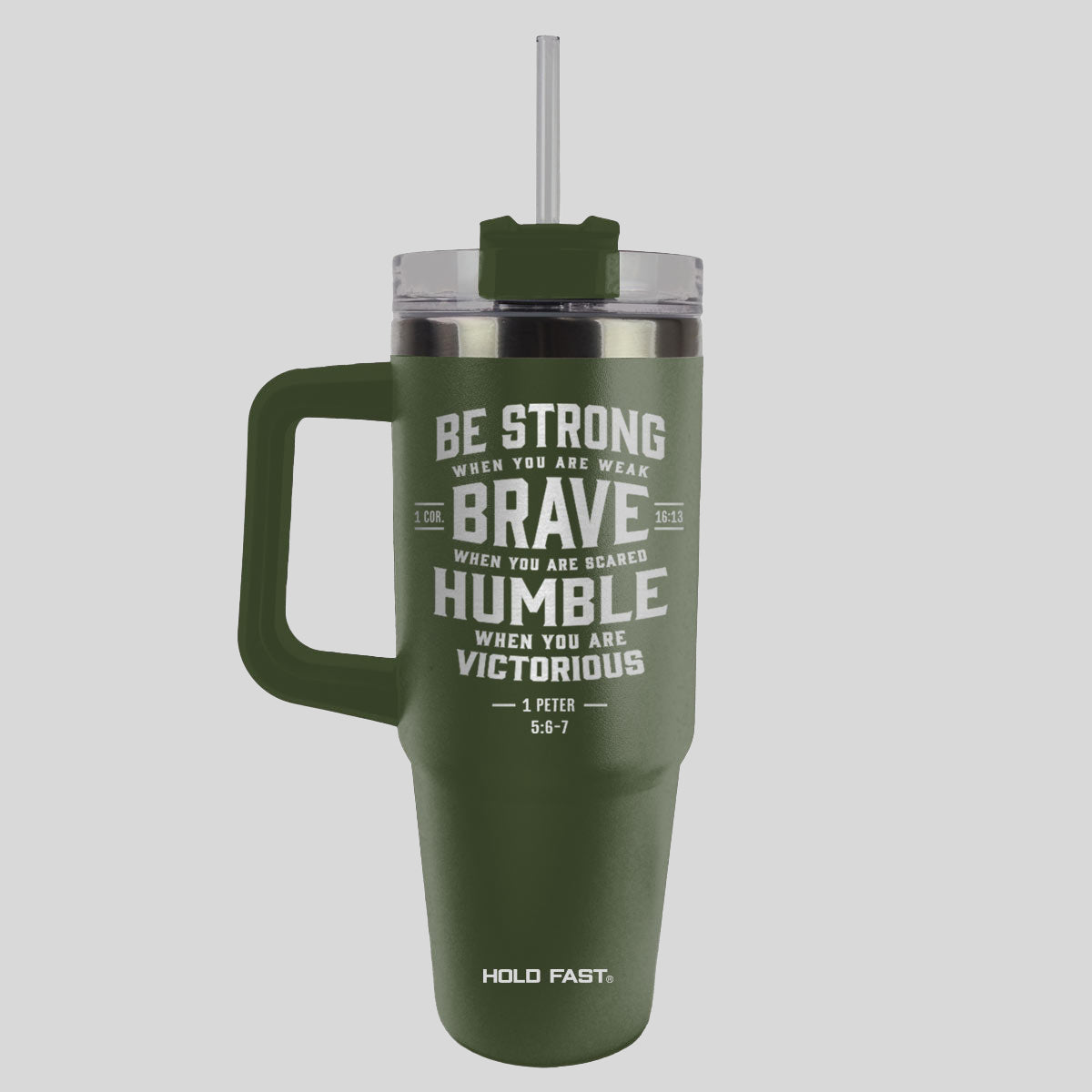 HOLD FAST 30 oz Stainless Steel Mug With Straw Strong Brave Humble Main image
