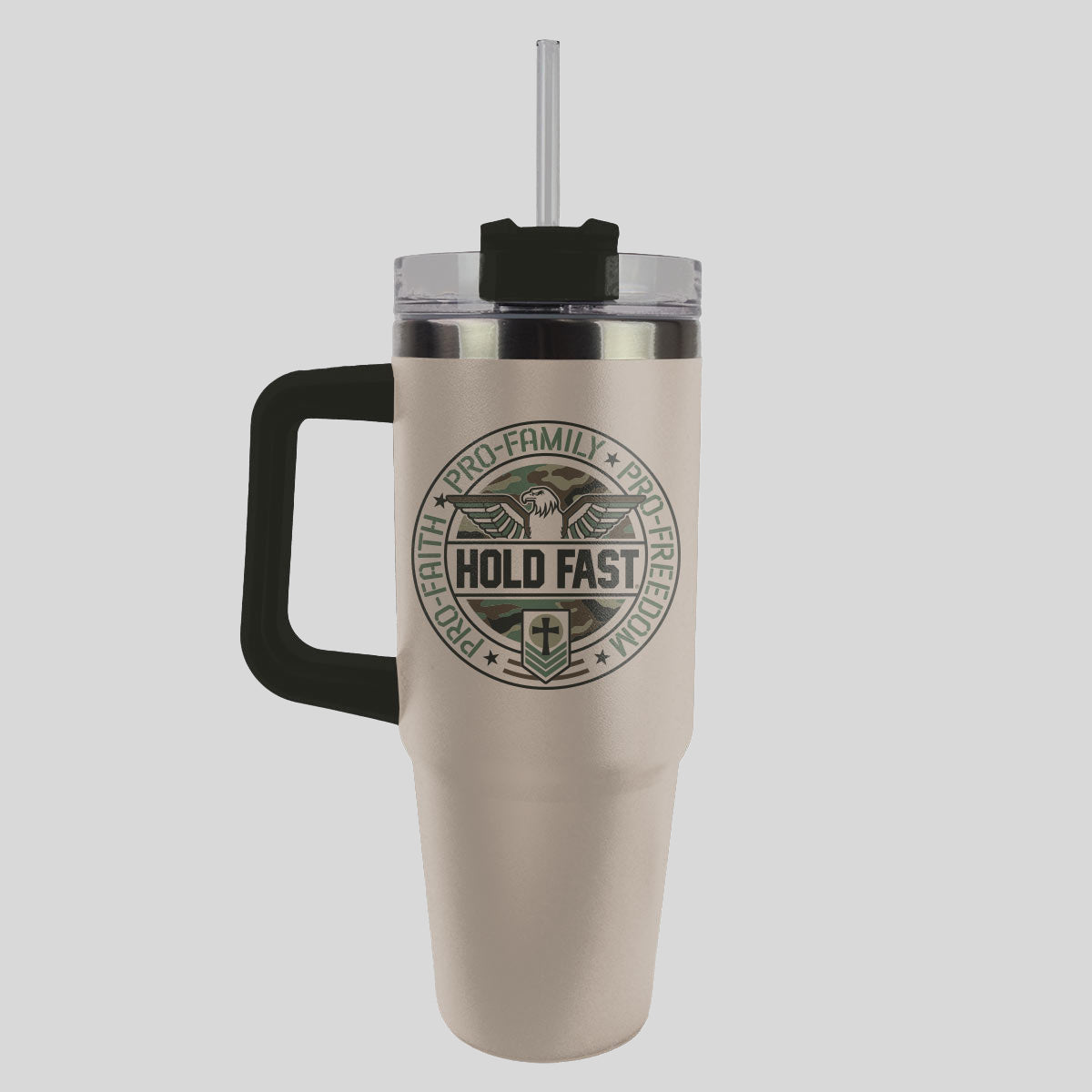 HOLD FAST 30 oz Stainless Steel Mug With Straw Pro Faith Eagle Main image