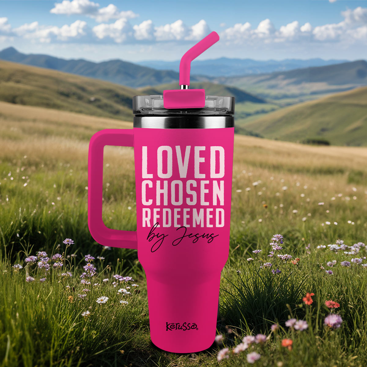 Kerusso 40 oz Stainless Steel Mug With Straw Loved