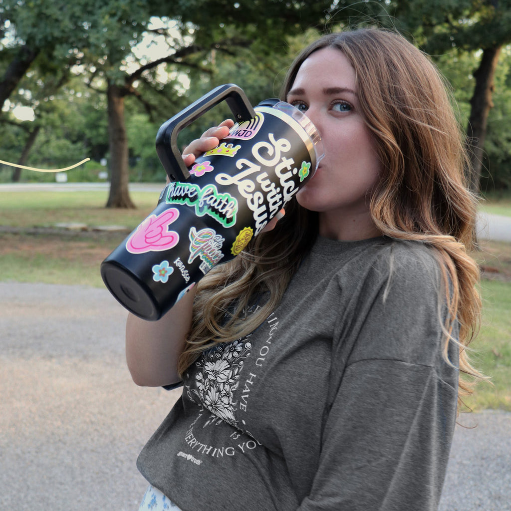 Kerusso 40 oz Stainless Steel Mug With Straw Stick With Jesus