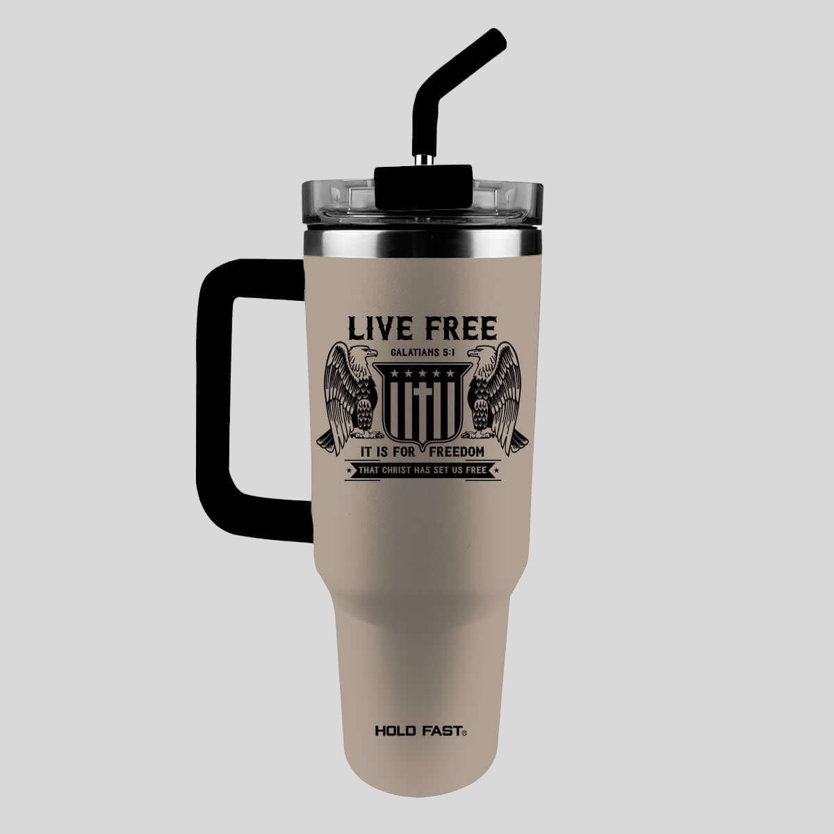 HOLD FAST 40 oz Stainless Steel Mug With Straw Live Free Main image