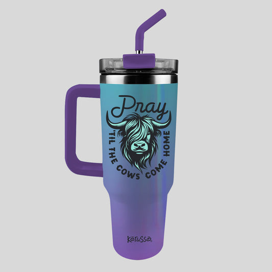 Kerusso 40 oz Stainless Steel Mug With Straw Highland Cow