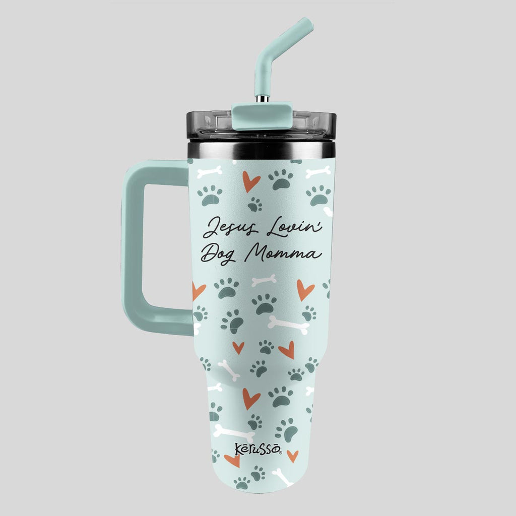 Kerusso 40 oz Stainless Steel Mug With Straw Dog Momma