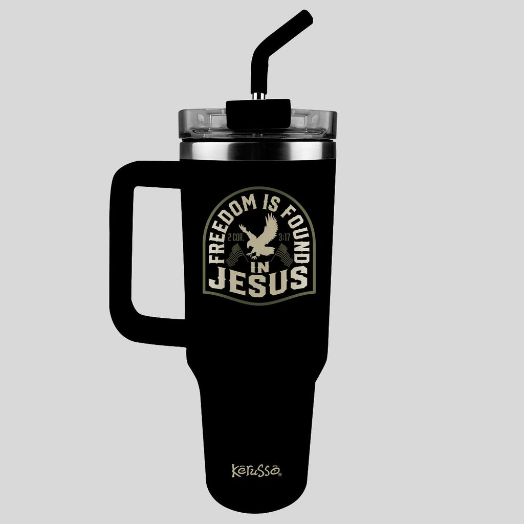 Kerusso 40 oz Stainless Steel Mug With Straw Freedom Is Found
