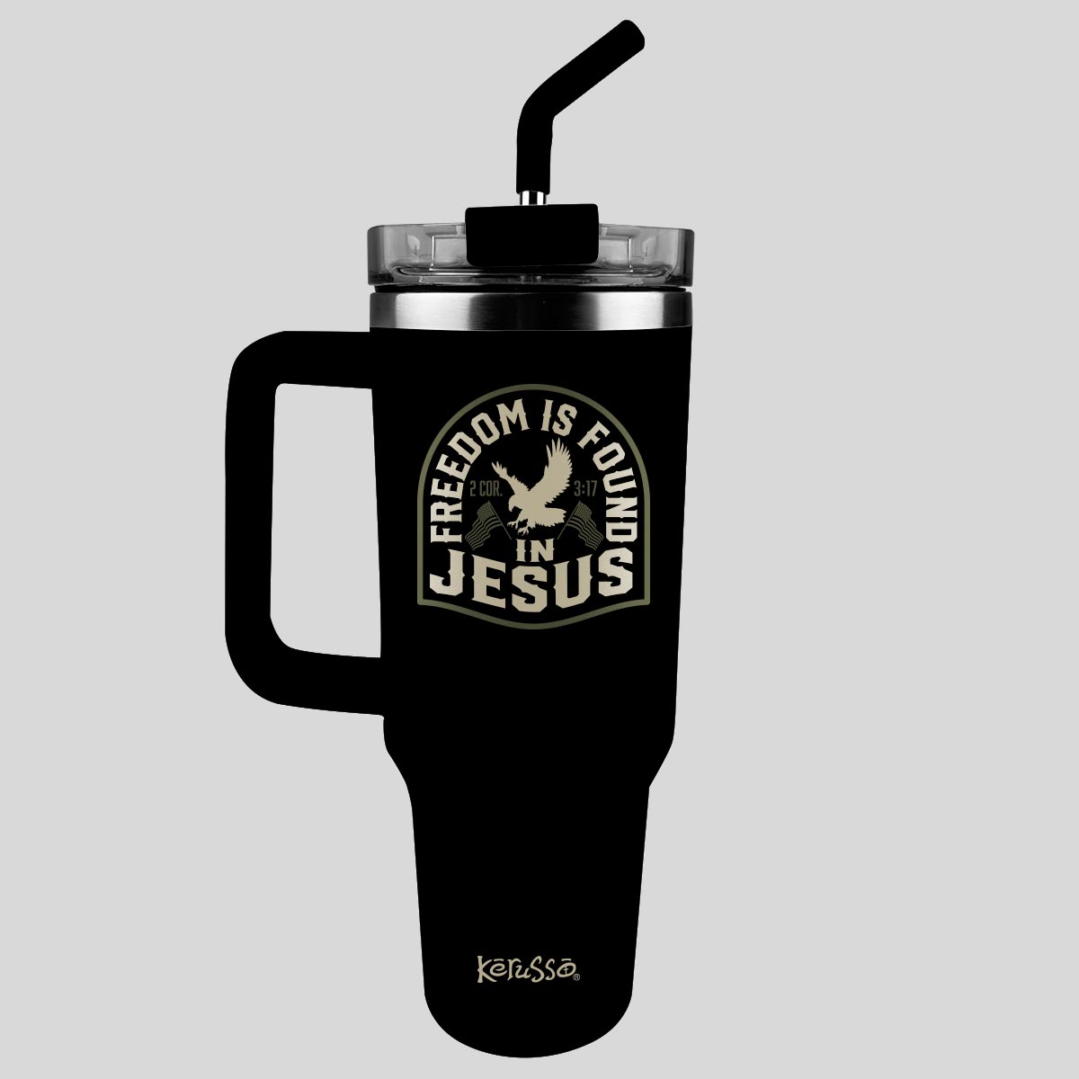 Kerusso 40 oz Stainless Steel Mug With Straw Freedom Is Found
