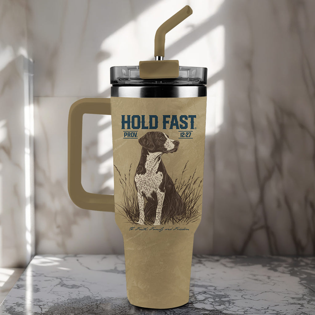HOLD FAST 40 oz Stainless Steel Mug With Straw Hunting Dog