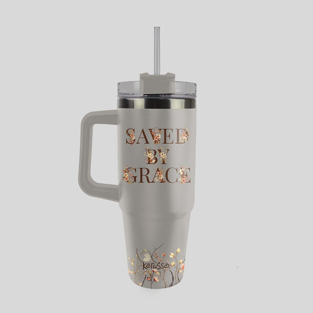 Kerusso 30 oz Stainless Steel Mug With Straw Saved By Grace