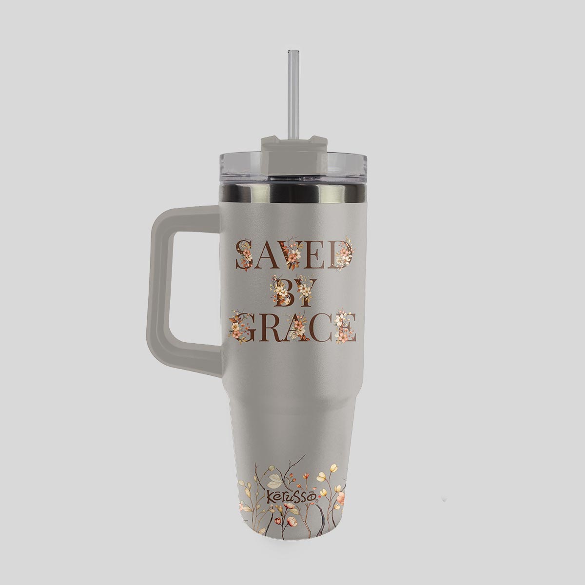 Kerusso 30 oz Stainless Steel Mug With Straw Saved By Grace