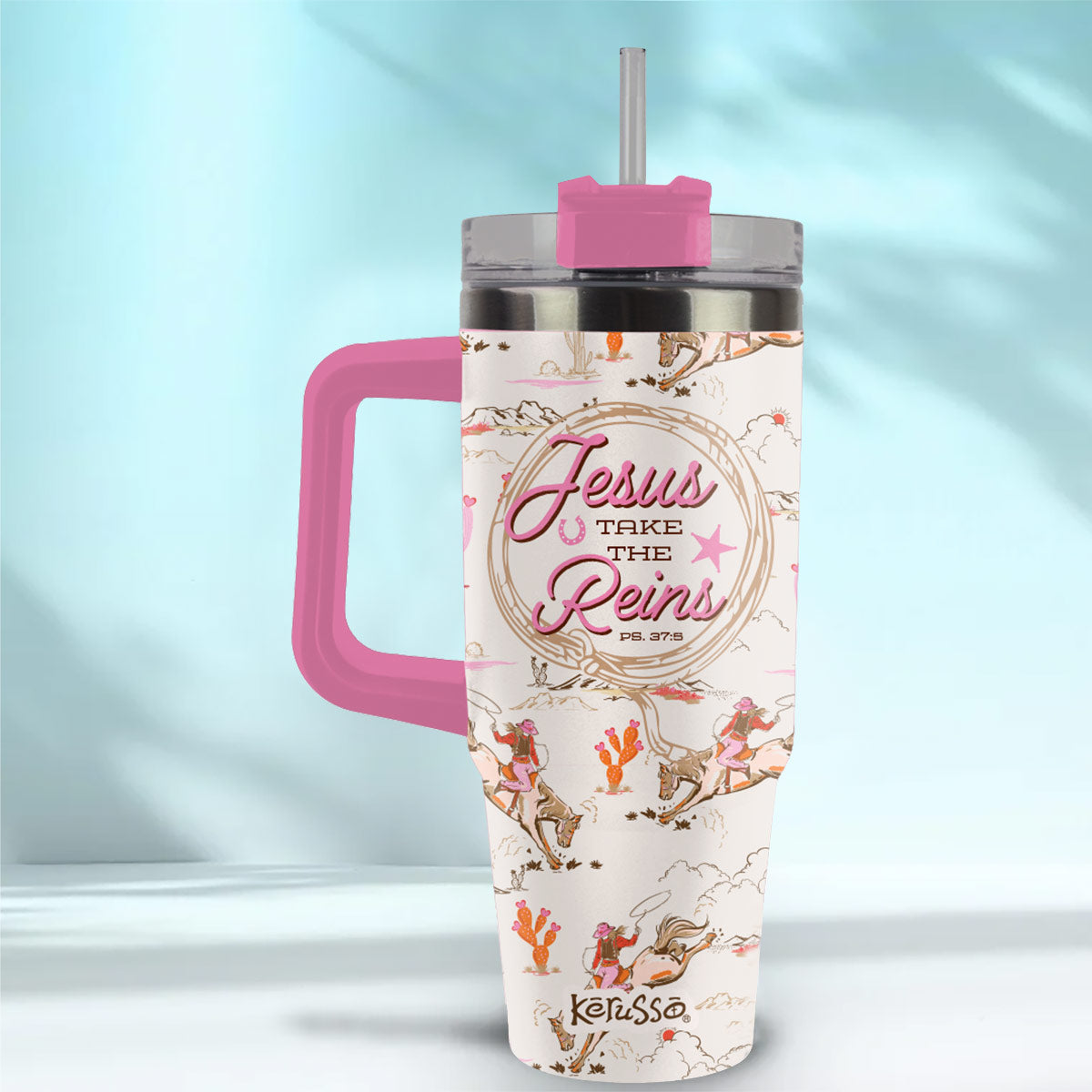 Kerusso 30 oz Stainless Steel Mug With Straw Take The Reins