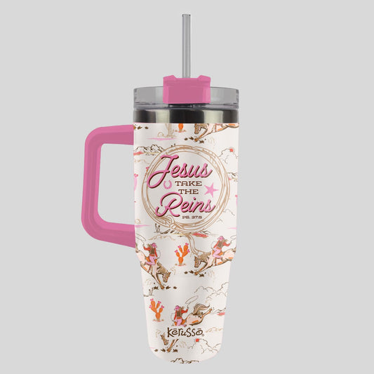 Kerusso 30 oz Stainless Steel Mug With Straw Take The Reins