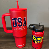 HOLD FAST 40 oz Stainless Steel Mug With Straw USA Red