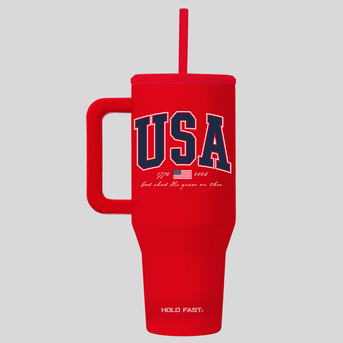 HOLD FAST 40 oz Stainless Steel Mug With Straw USA Red