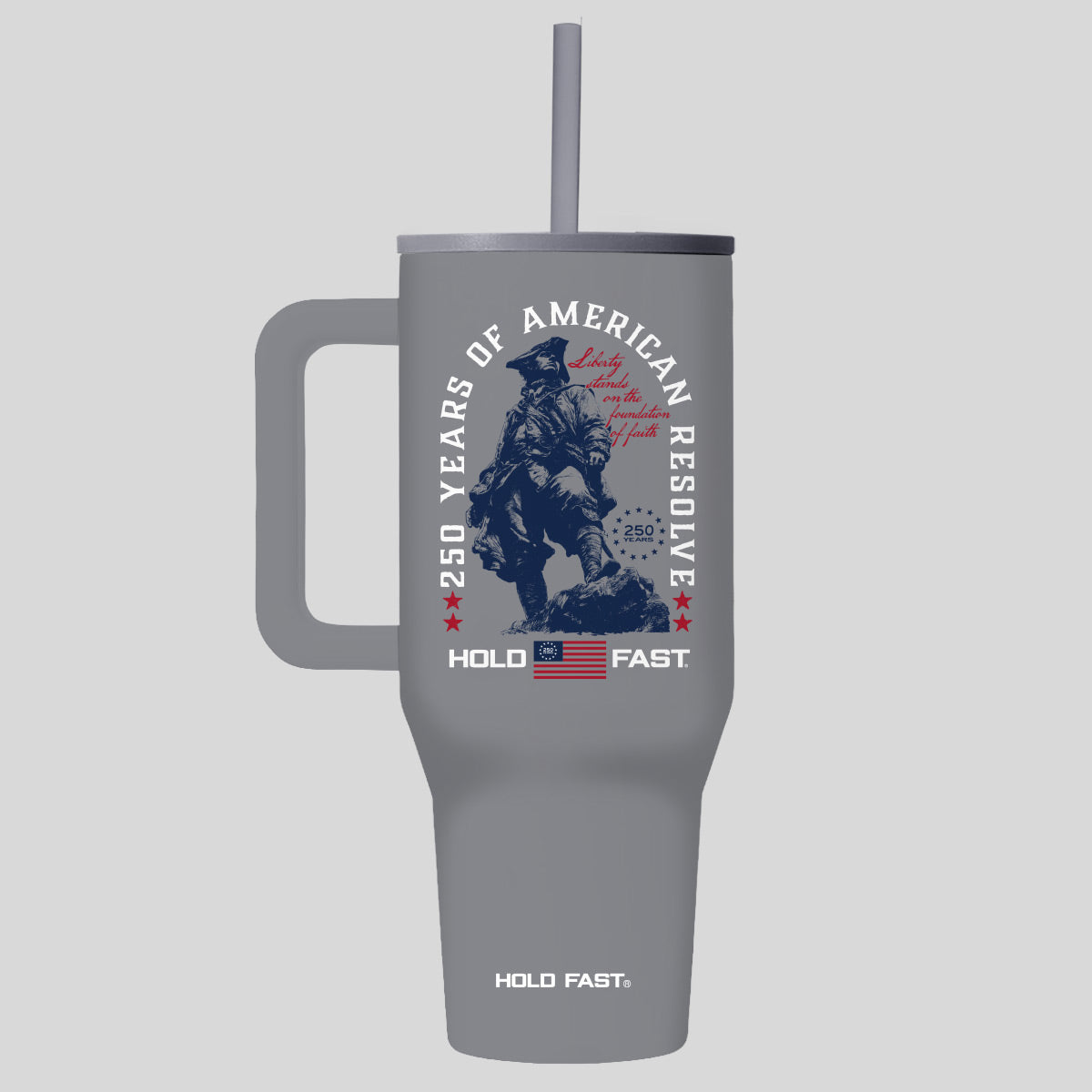 HOLD FAST 40 oz Stainless Steel Mug With Straw Colonial Soldier Main image