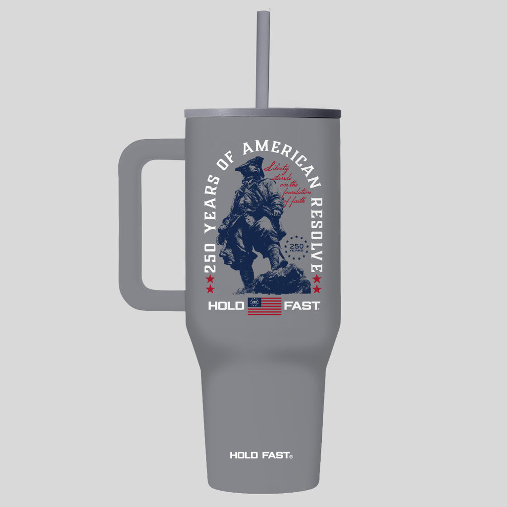 HOLD FAST 40 oz Stainless Steel Mug With Straw Colonial Soldier
