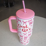 Kerusso 40 oz Stainless Steel Mug With Straw God Is Love Bows