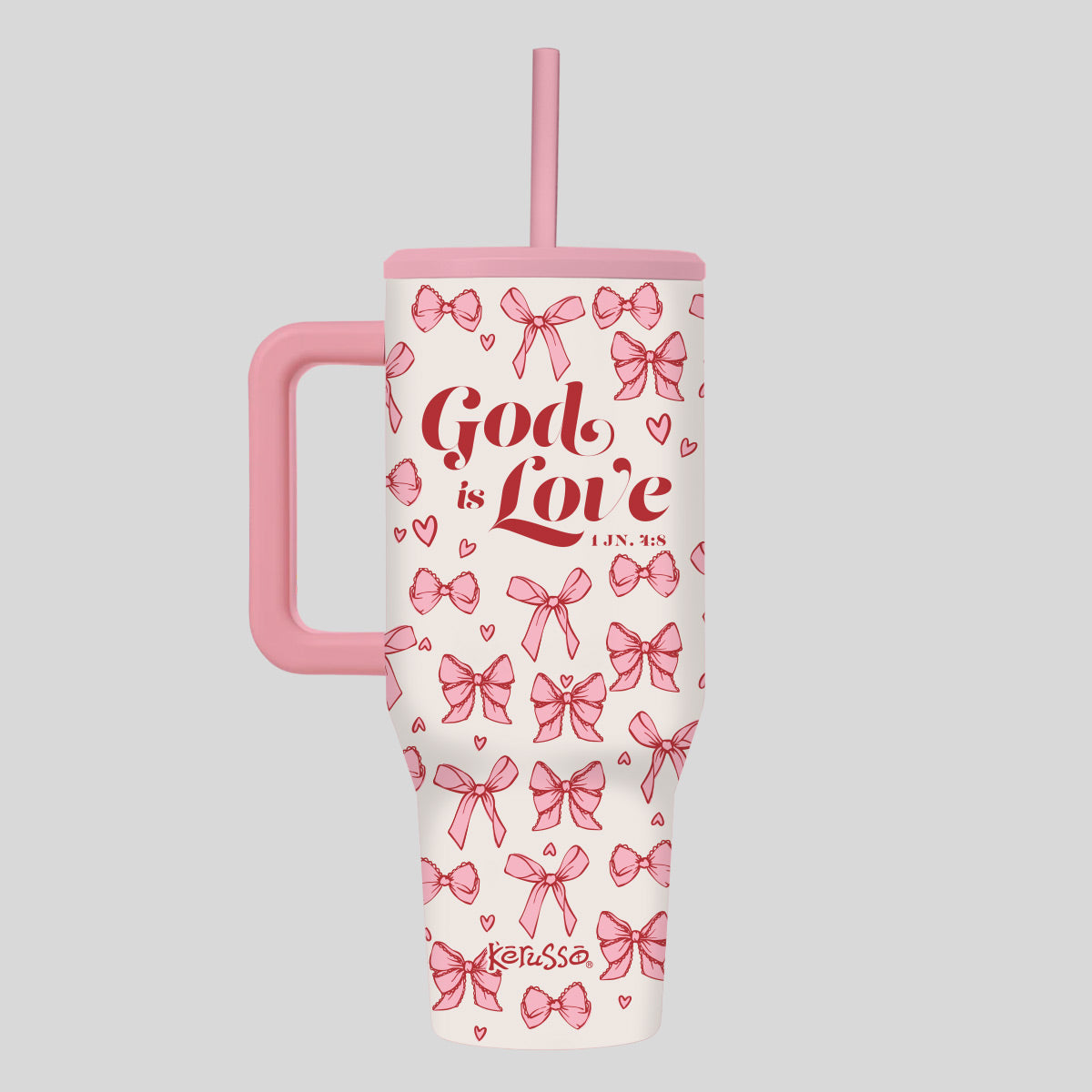 Kerusso 40 oz Stainless Steel Mug With Straw God Is Love Bows