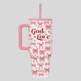 Kerusso 40 oz Stainless Steel Mug With Straw God Is Love Bows