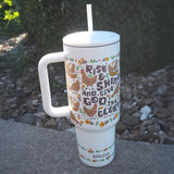 Kerusso 40 oz Stainless Steel Mug With Straw Rise And Shine