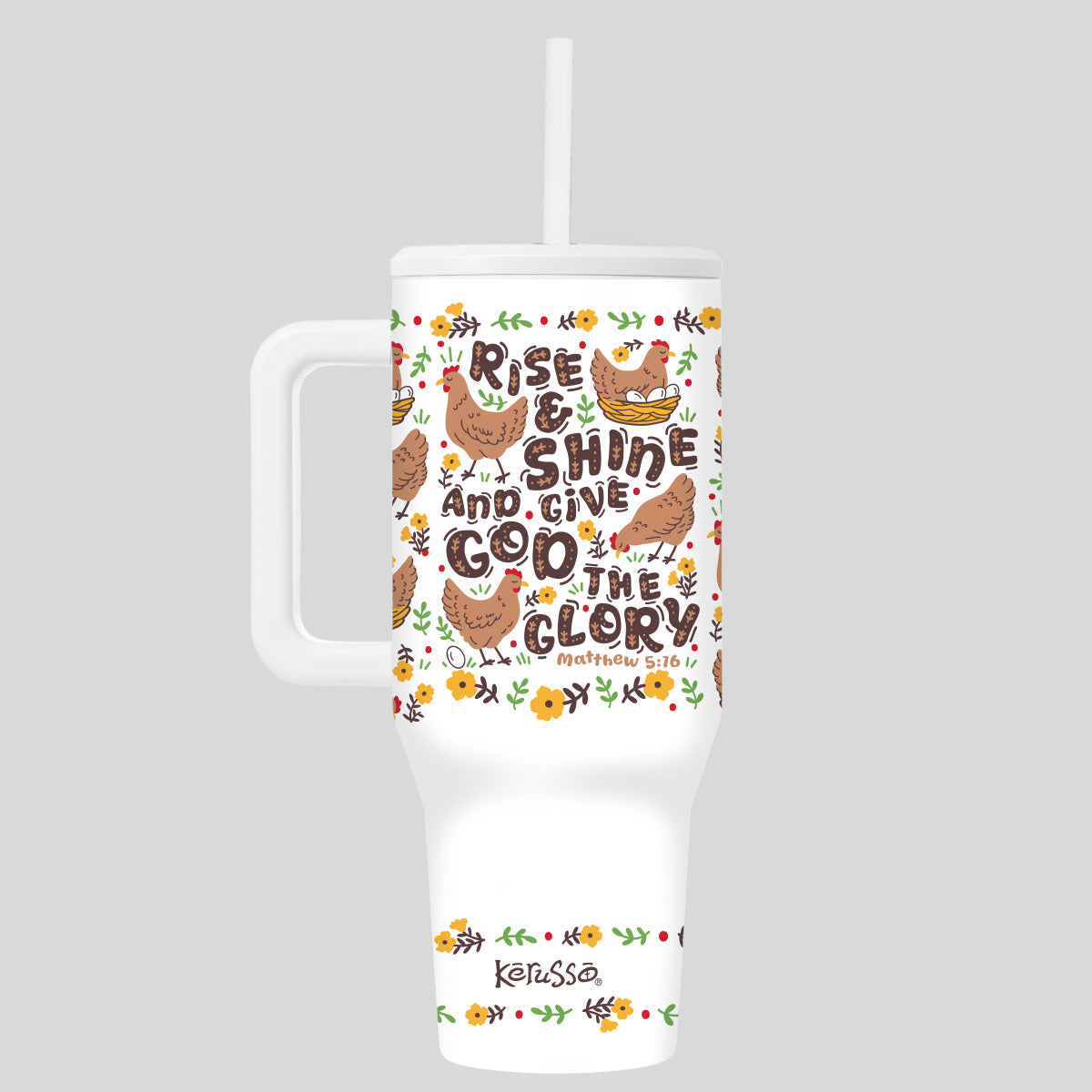 Kerusso 40 oz Stainless Steel Mug With Straw Rise And Shine