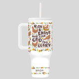 Kerusso 40 oz Stainless Steel Mug With Straw Rise And Shine