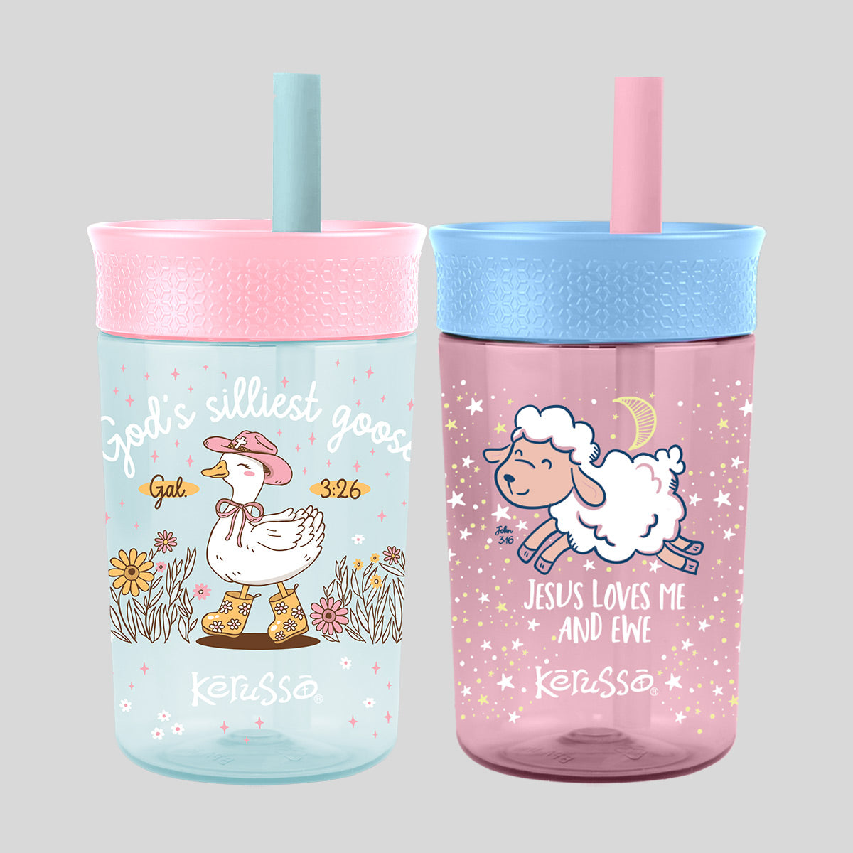 Kerusso 15 oz Silicone Straw Cup Goose & Lamb (2 Pack) Secondary image