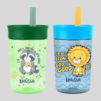 Kerusso 15 oz Silicone Straw Cup Raccoon & Lion (2 Pack)