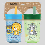 Kerusso 15 oz Silicone Straw Cup Raccoon & Lion (2 Pack)